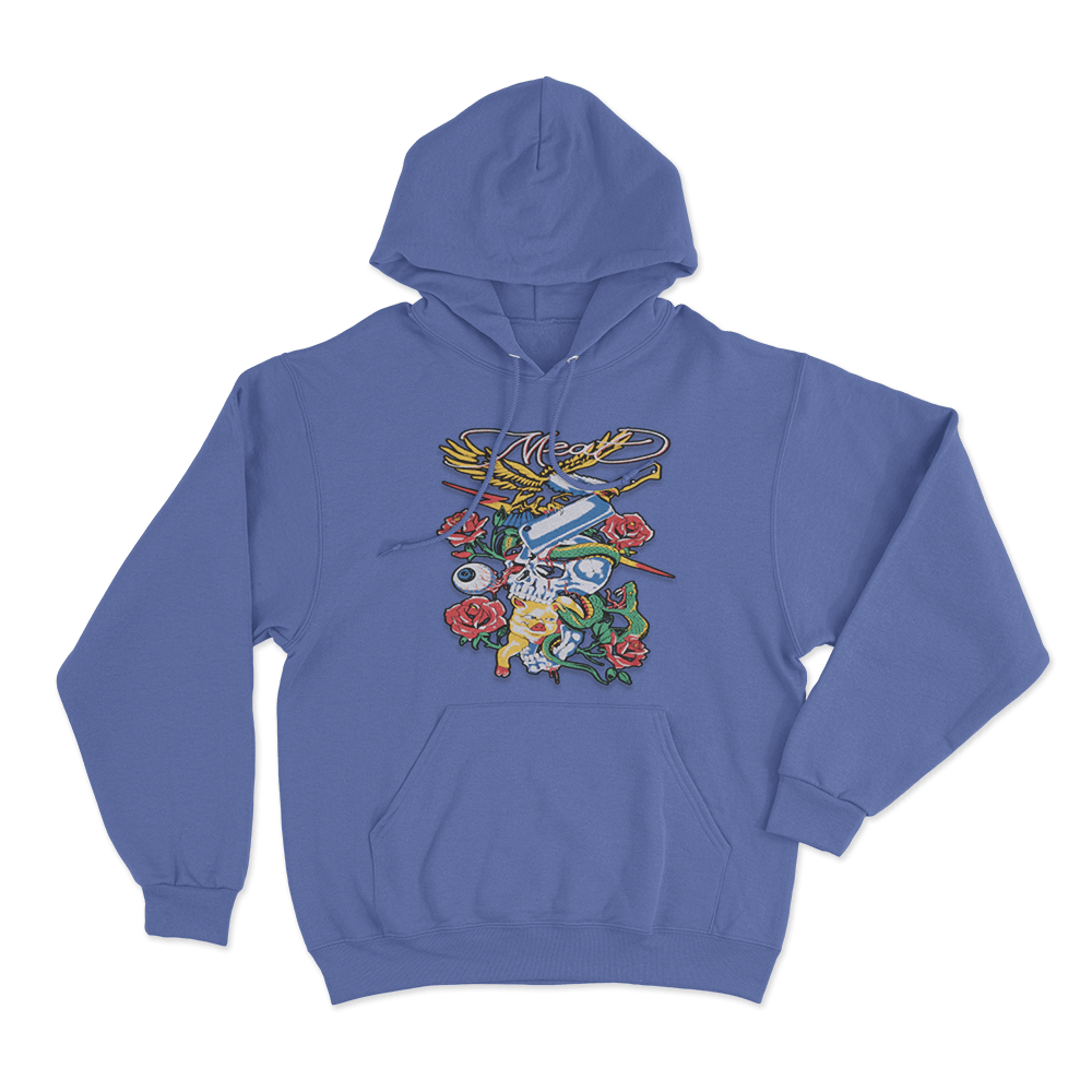 Meat Skull & Roses Unisex Hoodie Blue Meat Skull Roses Unisex Hoodie Blue