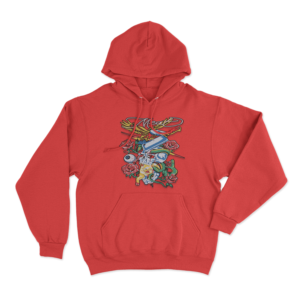 Meat Skull & Roses Unisex Hoodie Red Meat Skull Roses Unisex Hoodie Red