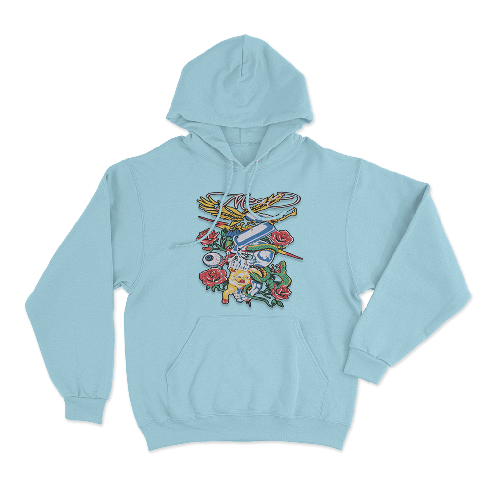 Meat Skull & Roses Unisex Hoodie Sky Blue Meat Skull Roses Unisex Hoodie Sky Blue