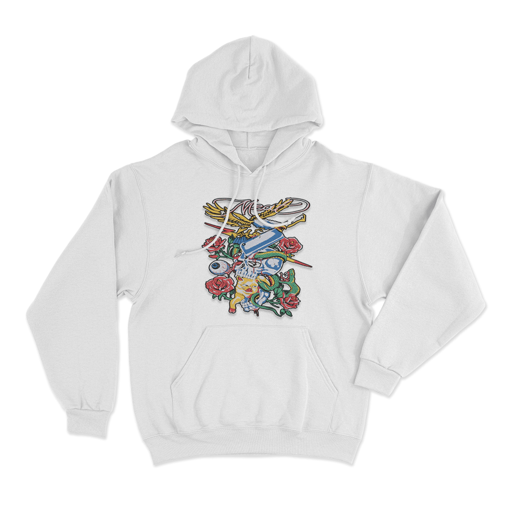 Meat Skull & Roses Unisex Hoodie White Meat Skull Roses Unisex Hoodie White