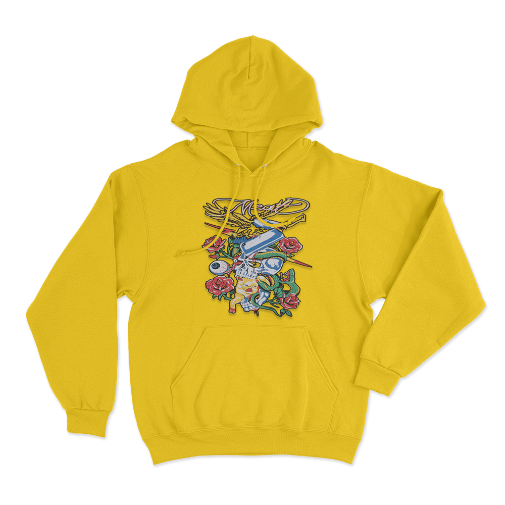 Meat Skull & Roses Unisex Hoodie Yellow Meat Skull Roses Unisex Hoodie Yellow
