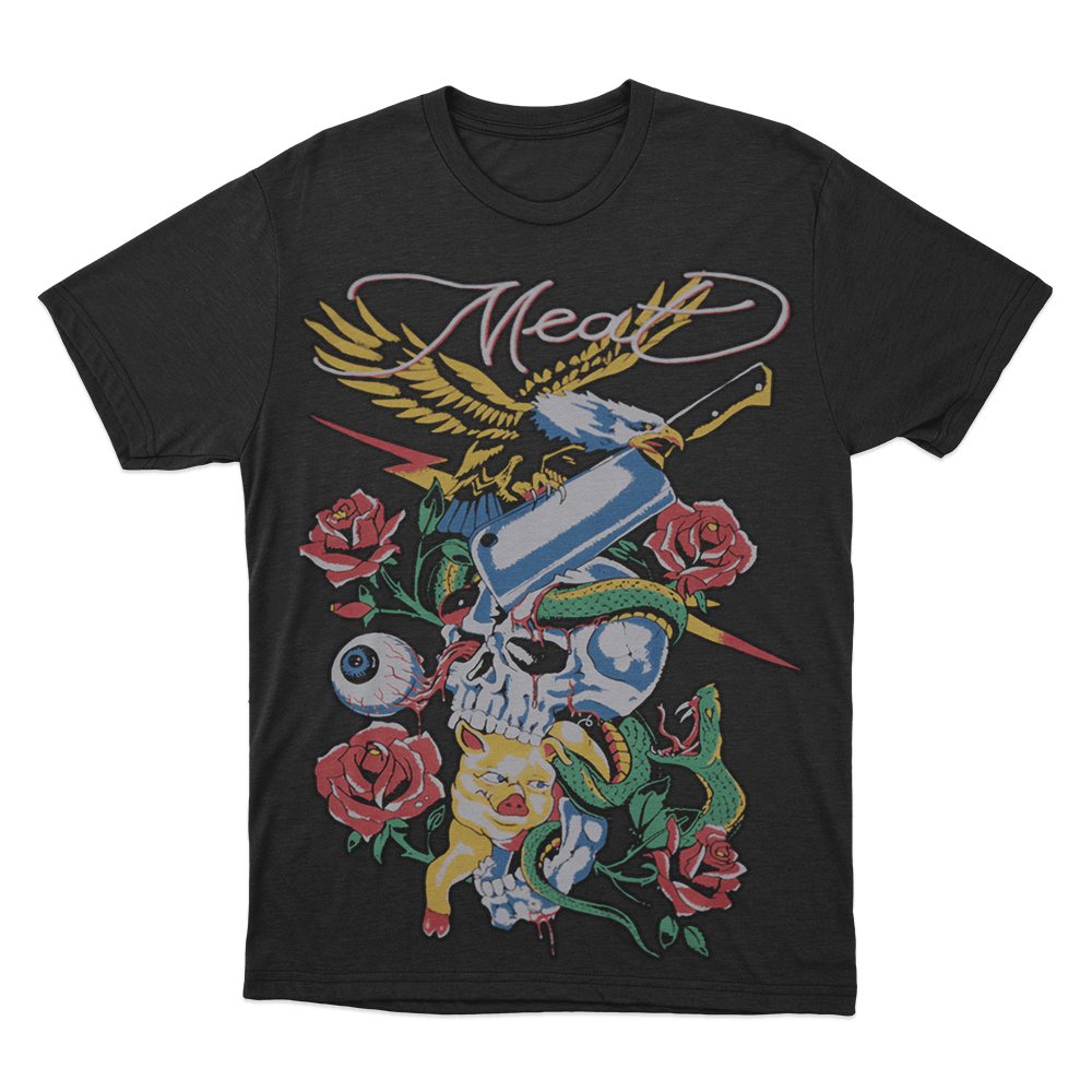 Meat Skull & Roses Unisex T Shirt Black Meat Skull Roses Unisex T Shirt Black