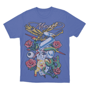 Meat Skull Roses Unisex T Shirt Blue