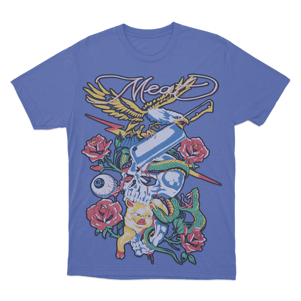 Meat Skull & Roses Unisex T Shirt Blue Meat Skull Roses Unisex T Shirt Blue