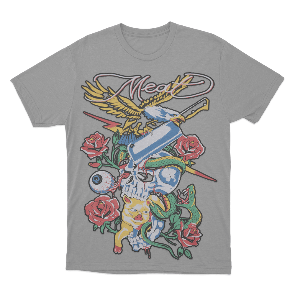 Meat Skull & Roses Unisex T Shirt Grey Meat Skull Roses Unisex T Shirt Grey