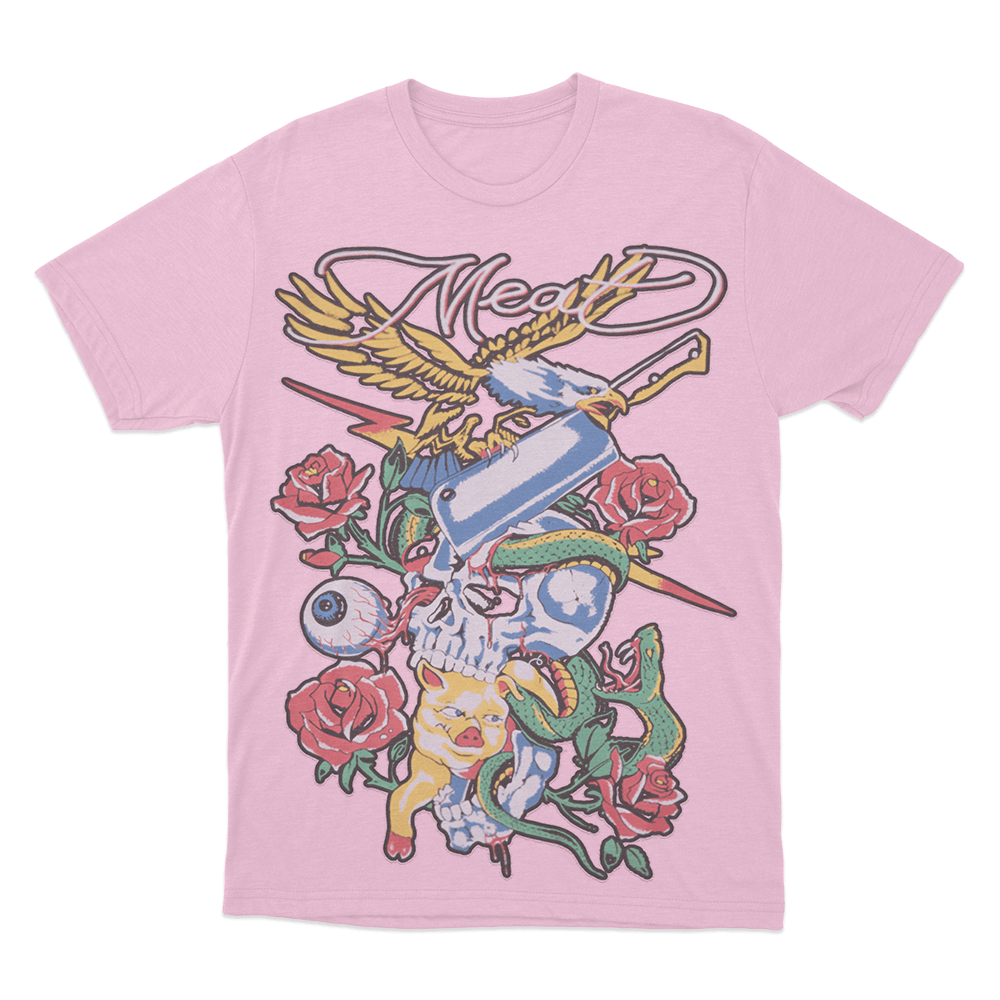 Meat Skull & Roses Unisex T Shirt Pink Meat Skull Roses Unisex T Shirt Pink