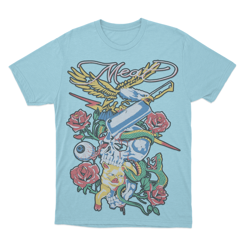 Meat Skull & Roses Unisex T Shirt Sky Blue Meat Skull Roses Unisex T Shirt Sky Blue