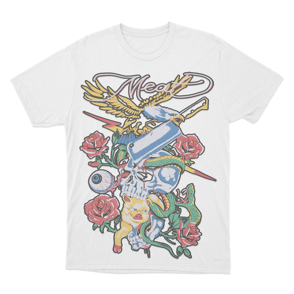 Meat Skull & Roses Unisex T Shirt White Meat Skull Roses Unisex T Shirt White