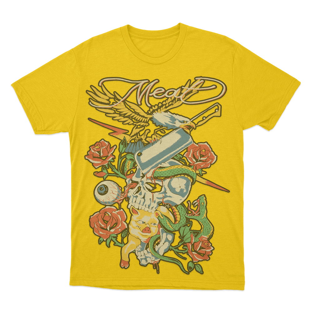 Meat Skull & Roses Unisex T Shirt Yellow Meat Skull Roses Unisex T Shirt Yellow